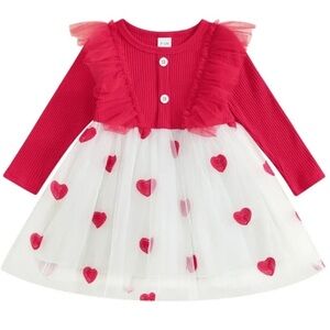 Baby Girl Hearts Long Sleeve Tutu Bodysuit Tulle Red 18-24 Months Valentines Day